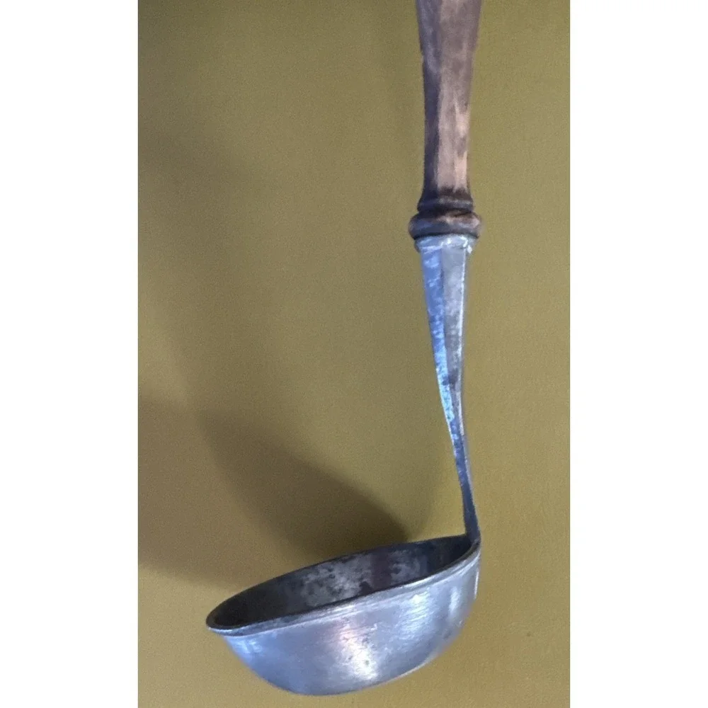 Antique Pewter Soup Ladle Hand Turned Wood Handle 12